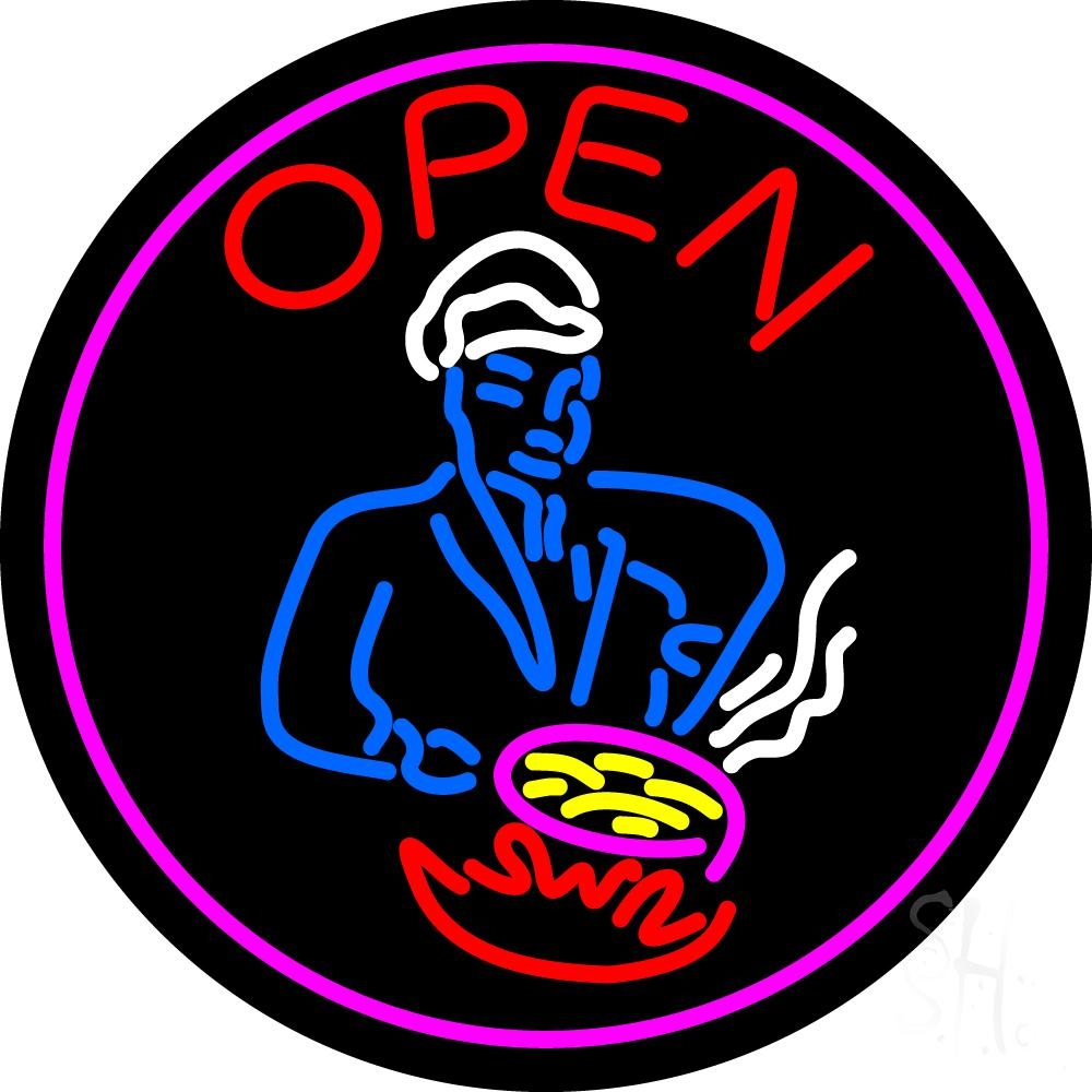 N105-2114-clear Open Chinese Chef Logo Clear Backing Neon Sign - Multi Color - 26 in. Tall x 26 in. Wide