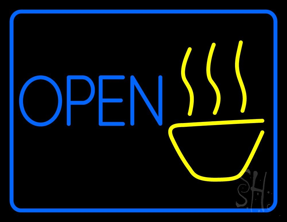 N105-1050-clear Open Tea Glass Clear Backing Neon Sign - Yellow & Blue - 24 in. Tall x 31 in. Wide