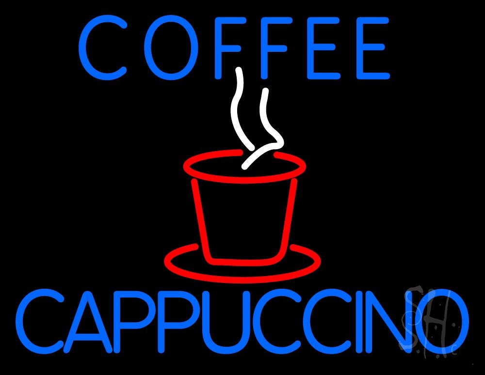 N105-1376-clear Blue Coffee Cappuccino Clear Backing Neon Sign - Blue, Red & White - 24 in. Tall x 31 in. Wide