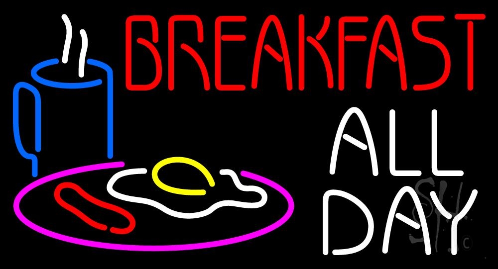 N105-1941-clear Breakfast All Day Logo Clear Backing Neon Sign - Red, Blue, White & Pink - 20 in. Tall x 37 in. Wide