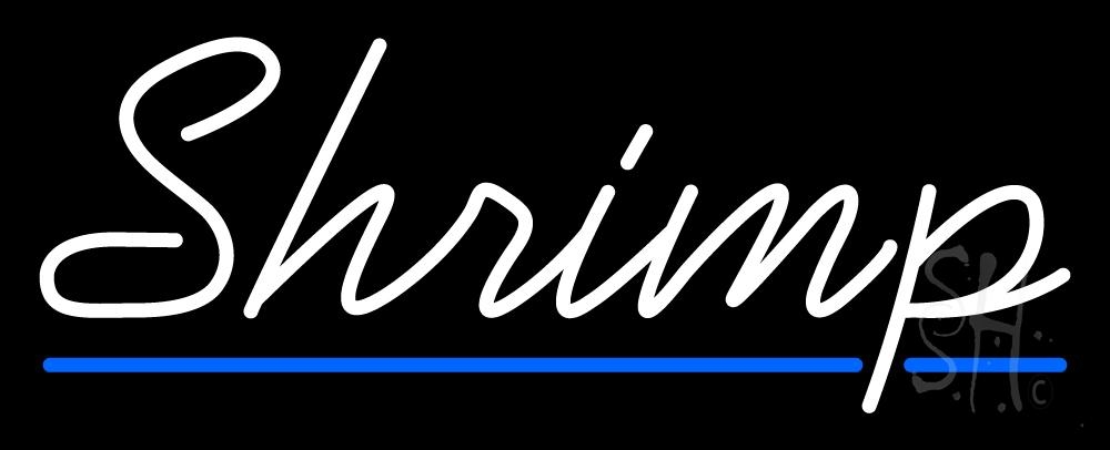 N105-5855-clear Shrimp Cursive 4 Clear Backing Neon Sign - White & Blue - 13 in. Tall x 32 in. Wide