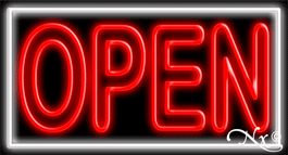 N100-06382-clear Double Stroke Red Open with White Border Clear Backing Neon Sign - Red & White - 20 in. Tall x 37 in. Wide