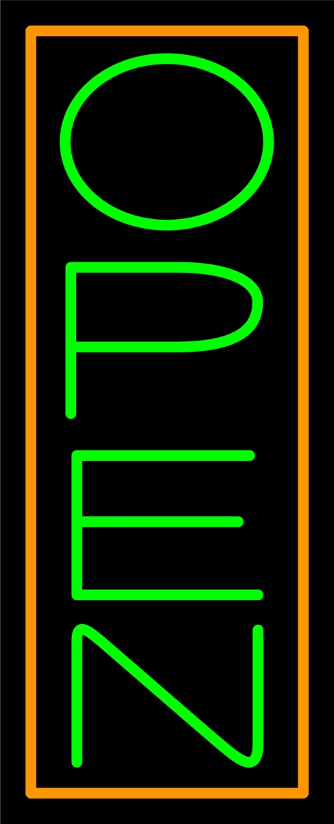 N100-06407-clear Orange Border with Green Vertical Open Clear Backing Neon Sign - Orange & Green - 24 in. Tall x 10 in. Wide