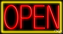 N100-06455-clear Yellow Border with Red Open Clear Backing Neon Sign - Yellow & Red - 20 in. Tall x 37 in. Wide