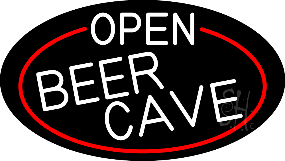 N105-16976-clear White Open Beer Cave Oval with Red Border Clear Backing Neon Sign - Red & White - 17 in. Tall x 30 in. Wide