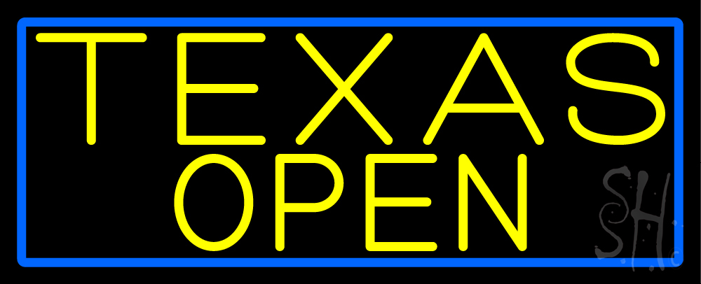 N105-17127-clear Yellow Texas Open with Blue Border Clear Backing Neon Sign - Blue & Yellow - 13 in. Tall x 32 in. Wide