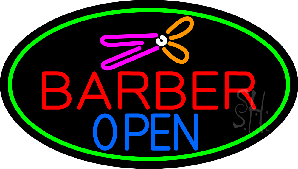 N105-14951-clear Barber Open with Green Border Clear Backing Neon Sign - Multi Color - 17 in. Tall x 30 in. Wide
