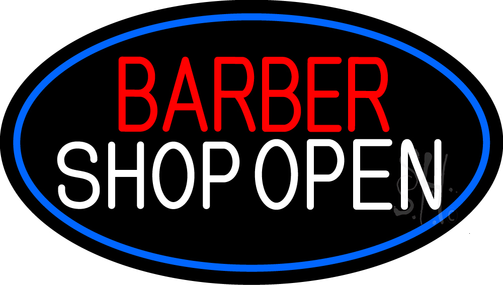 N105-14963-clear Barber Shop Open with Blue Border Clear Backing Neon Sign - Blue, Red & White - 17 in. Tall x 30 in. Wide