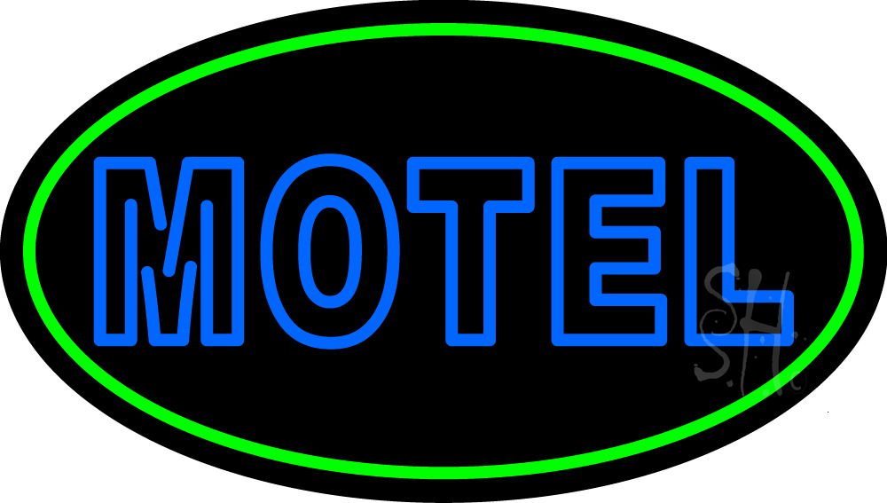 N105-15070-clear Blue Motel Double Stroke & Green Border Clear Backing Neon Sign - Blue & Green - 17 in. Tall x 30 in. Wide