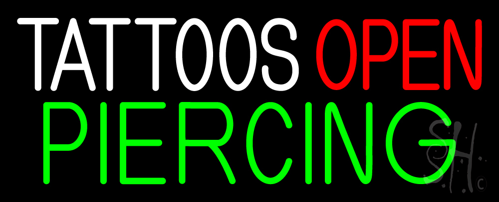N105-15089-clear Blue Tattoo Piercing Open Clear Backing Neon Sign - White, Red & Green - 13 in. Tall x 32 in. Wide