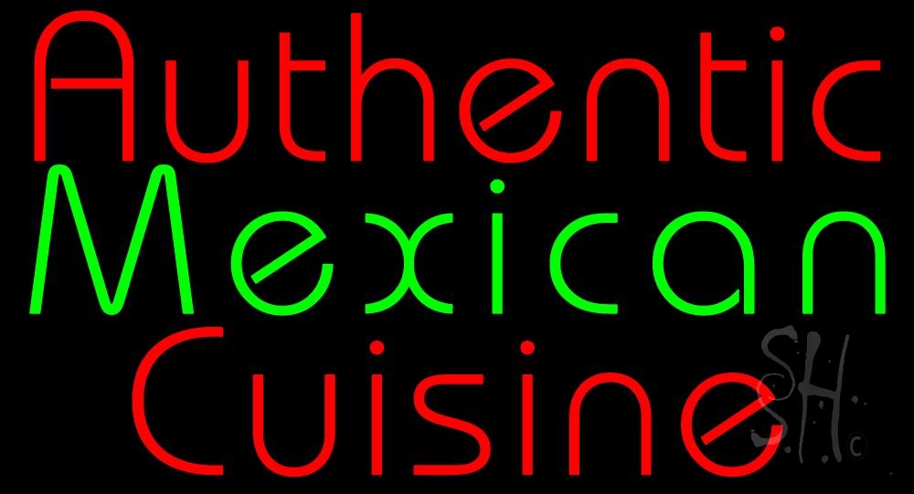 N105-2091-clear Authentic Mexican Cuisine Clear Backing Neon Sign - Red & Green - 20 in. Tall x 37 in. Wide