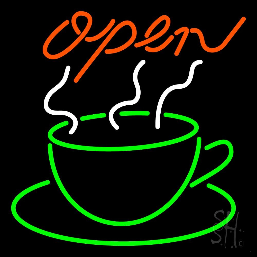 N105-1468-clear Blue Open Coffee Cup Clear Backing Neon Sign - Red, Green & White - 24 in. Tall x 24 in. Wide