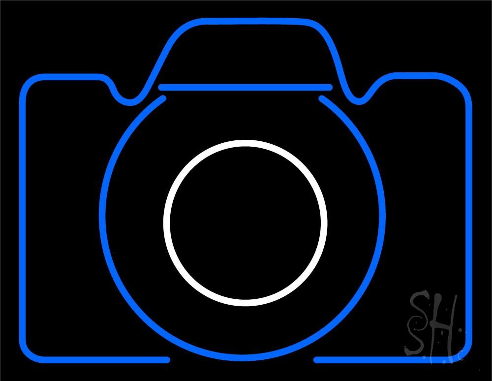 N105-5155-clear Camera In Blue Clear Backing Neon Sign - Blue & White - 24 in. Tall x 31 in. Wide
