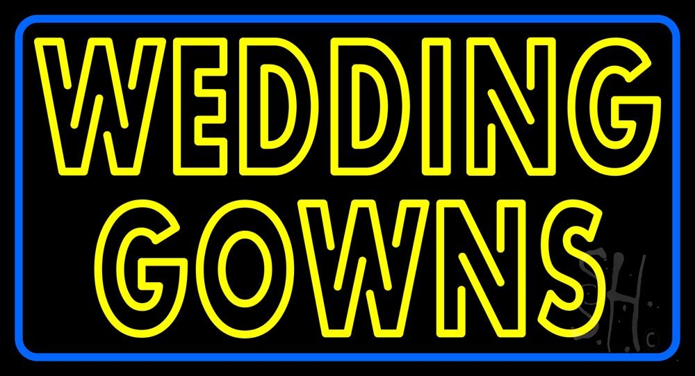 N105-5278-clear Double Stroke Wedding Gowns Blue Border Clear Backing Neon Sign - Yellow & Blue - 20 in. Tall x 37 in. Wide