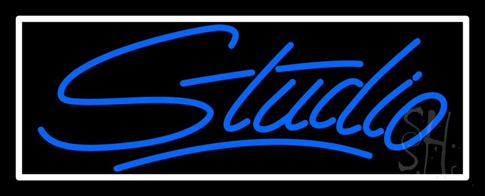 N105-6840-clear Blue Studio with White Border Clear Backing Neon Sign - Blue & White - 13 in. Tall x 32 in. Wide