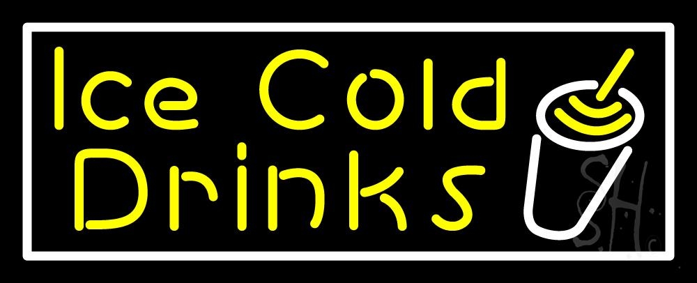 N105-1459-clear Yellow Ice Cold Drinks Clear Backing Neon Sign - Yellow & White - 13 in. Tall x 32 in. Wide