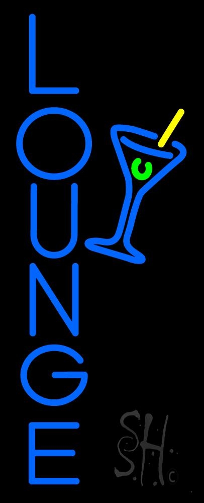 Vertical Lounge with Martini Glass Clear Backing Neon Sign - Blue, Green & Yellow - 32 in. Tall x 13 in. Wide