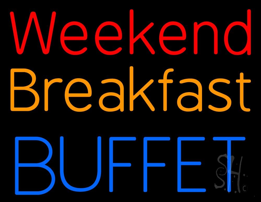 N105-1302-clear Weekend Breakfast Buffet Clear Backing Neon Sign - Red, Orange & Blue - 24 in. Tall x 31 in. Wide