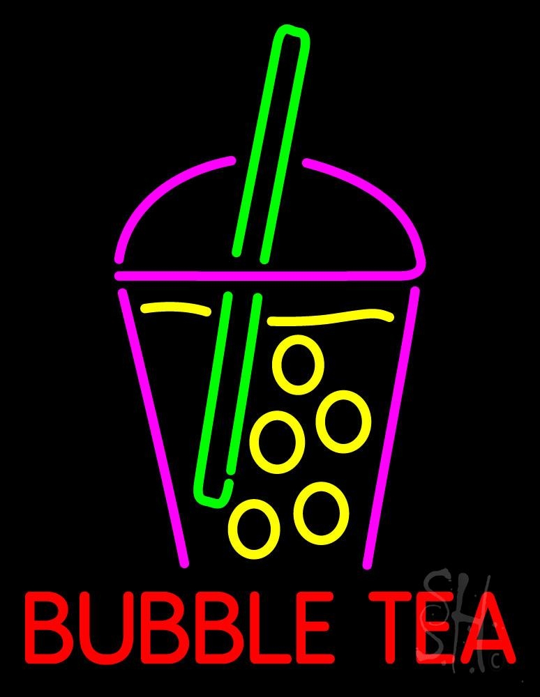 N105-1085-clear Bubble Tea with Glass Clear Backing Neon Sign - Green, Yellow, Red & Pink - 31 in. Tall x 24 in. Wide