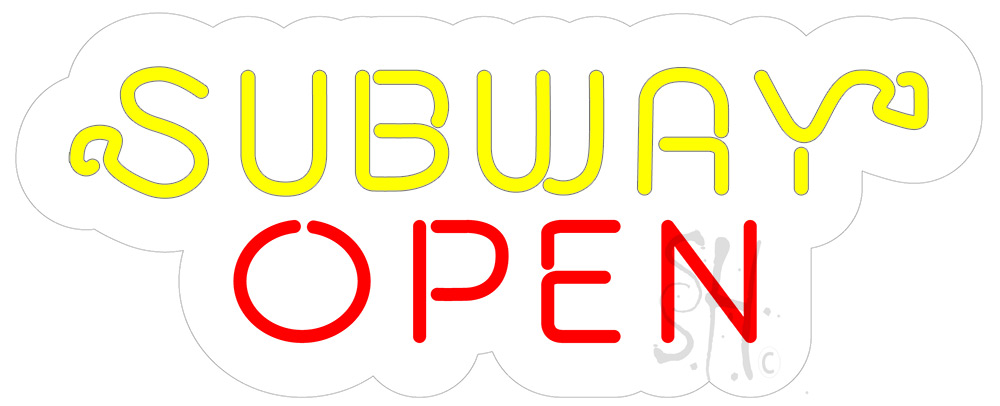 N105-F20319-clear Subway Open Contoured Clear Backing Clear Backing Neon Sign - Red & Yellow - 13 in. Tall x 32 in. Wide