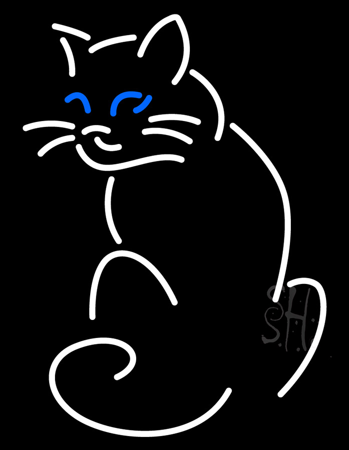 Cat Clear Backing Neon Sign - White & Blue - 31 in. Tall x 24 in. Wide