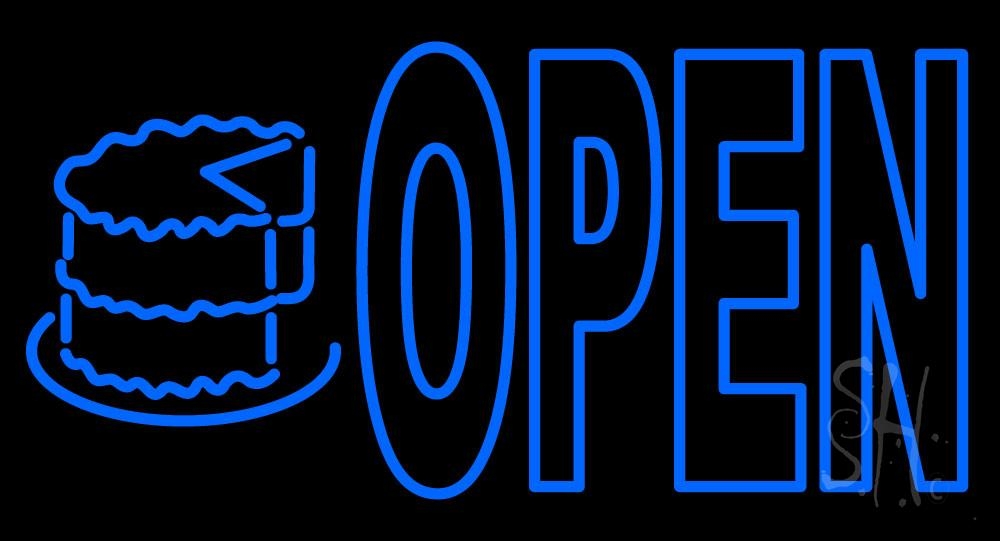 N105-0939-clear Bakery Open with Cake Clear Backing Neon Sign - Blue - 20 in. Tall x 37 in. Wide