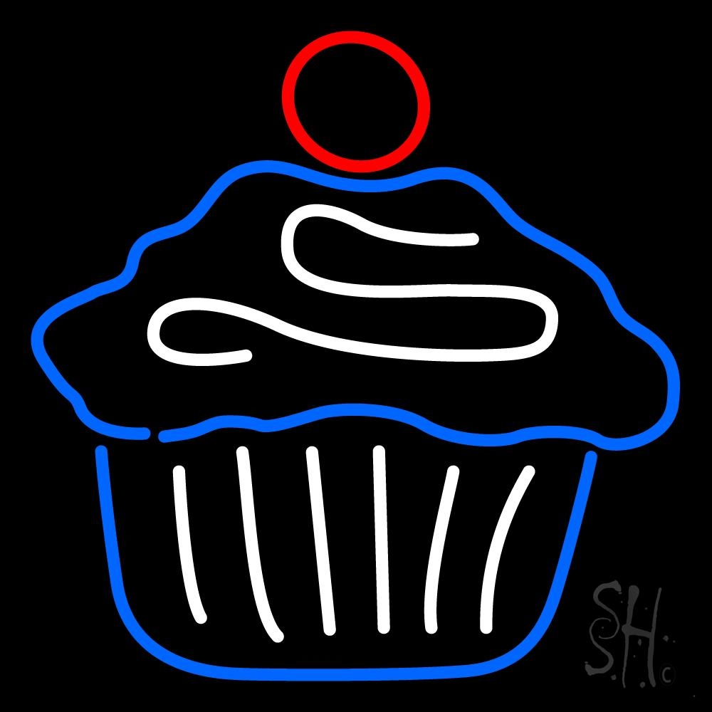Cupcake Logo Clear Backing Neon Sign - Red, Blue & White - 24 in. Tall x 24 in. Wide