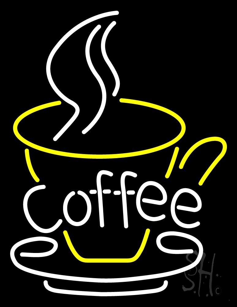 N105-1475-clear Coffee In Between Glass Clear Backing Neon Sign - White & Yellow - 24 in. Tall x 31 in. Wide