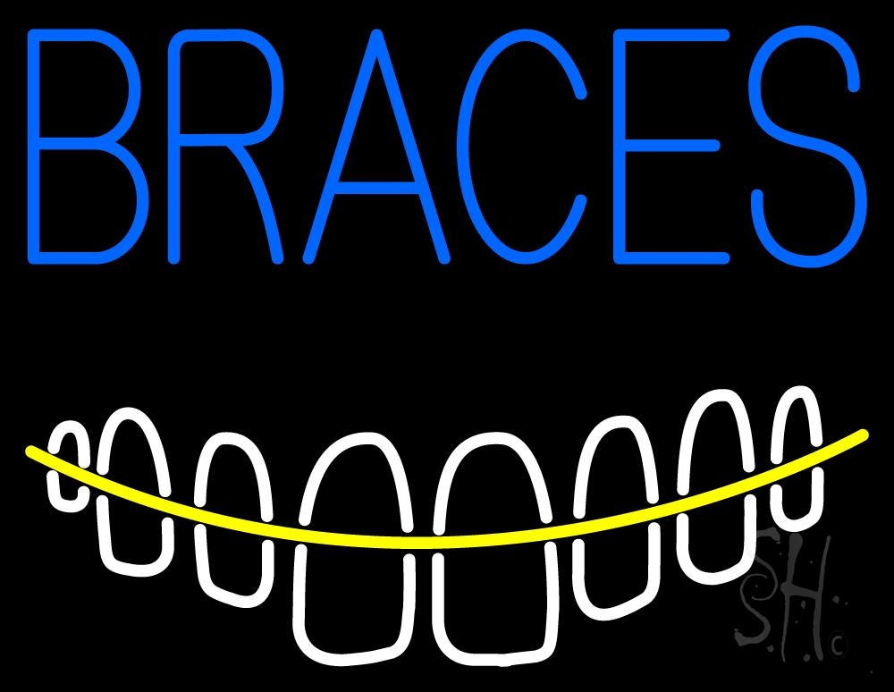 N105-2311-clear Braces with Teeth Clear Backing Neon Sign - Blue, White & Red - 24 in. Tall x 31 in. Wide