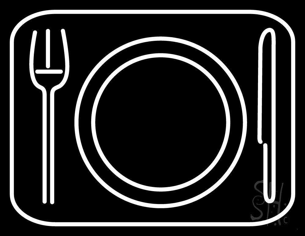N105-1129-clear Plate with Fork & Spoon Luncheonette Clear Backing Neon Sign - White - 24 in. Tall x 31 in. Wide