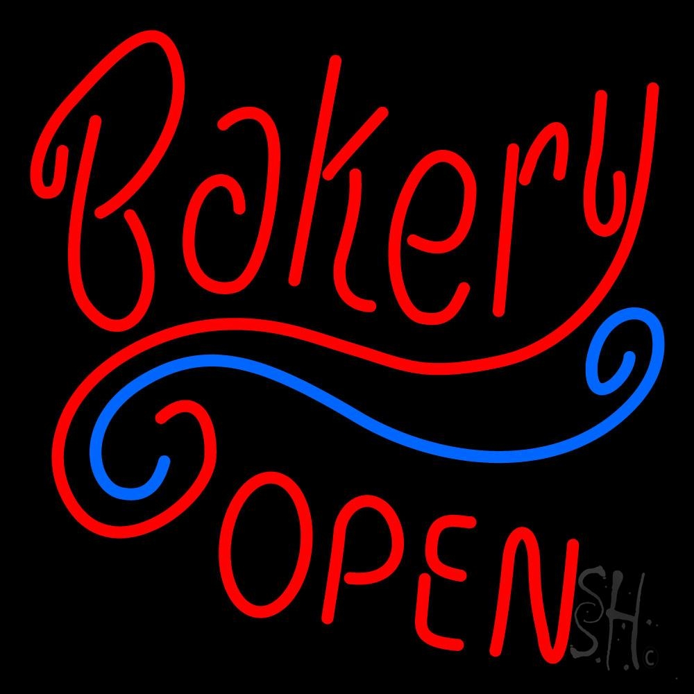 N105-0998-clear Stylish Bakery Open Clear Backing Neon Sign - Red & Blue - 20 in. Tall x 37 in. Wide