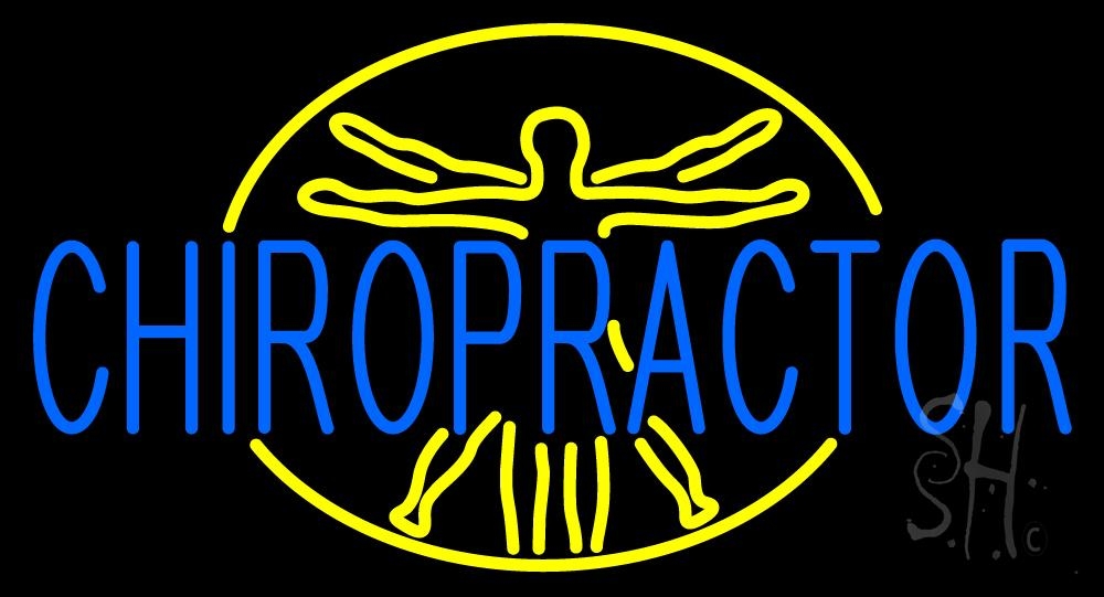 N105-2277-clear Blue Chiropractor Clear Backing Neon Sign - Blue & Yellow - 20 in. Tall x 37 in. Wide