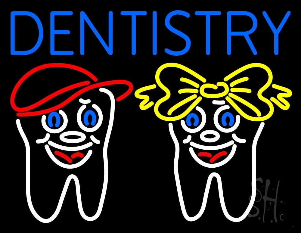 N105-2321-clear Dentistry with Teeth Logo Clear Backing Neon Sign - Blue, Red, Yellow & White - 24 in. Tall x 31 in. Wide