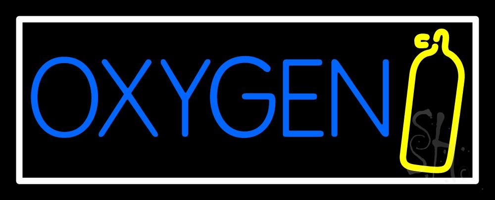 N105-2355-clear Oxygen with Logo Clear Backing Neon Sign - Blue, Yellow & White - 13 in. Tall x 32 in. Wide