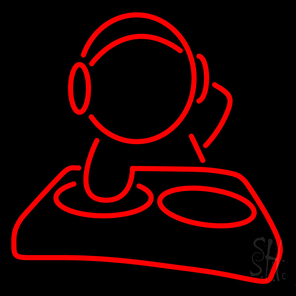 Dj Playing Clear Backing Neon Sign - Red - 24 in. Tall x 24 in. Wide