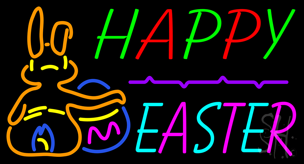 N105-14355-clear Easter Egg 3 Clear Backing Neon Sign - Multi Color - 20 in. Tall x 37 in. Wide