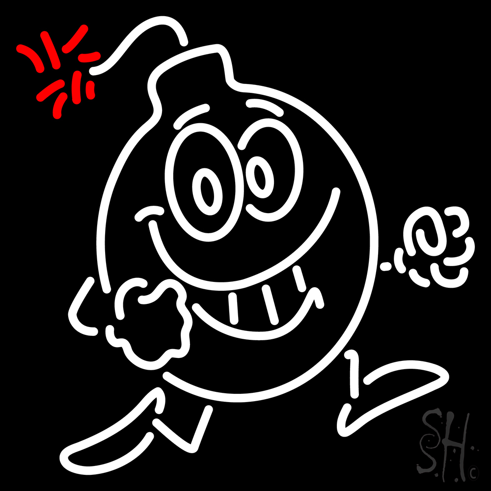 N105-14363-clear Fire Work Cartoon Logo Clear Backing Neon Sign - White & Red - 24 in. Tall x 24 in. Wide