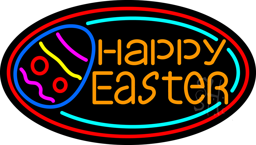 N105-14423-clear Happy Easter Egg 2 Clear Backing Neon Sign - Multi Color - 17 in. Tall x 30 in. Wide