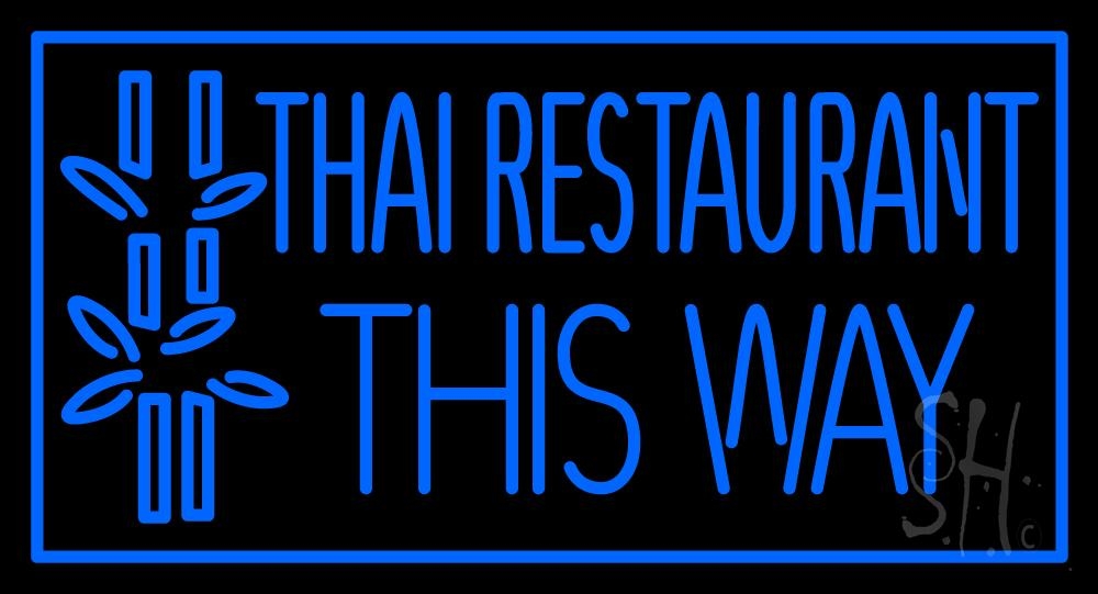 N105-2155-clear Blue Thai Restaurant This Way Clear Backing Neon Sign - 20 in. Tall x 37 in. Wide