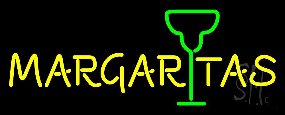 N105-2168-clear Margaritas with Wine Glass Clear Backing Neon Sign - Yellow & Green - 13 in. Tall x 32 in. Wide -  The Sign Store
