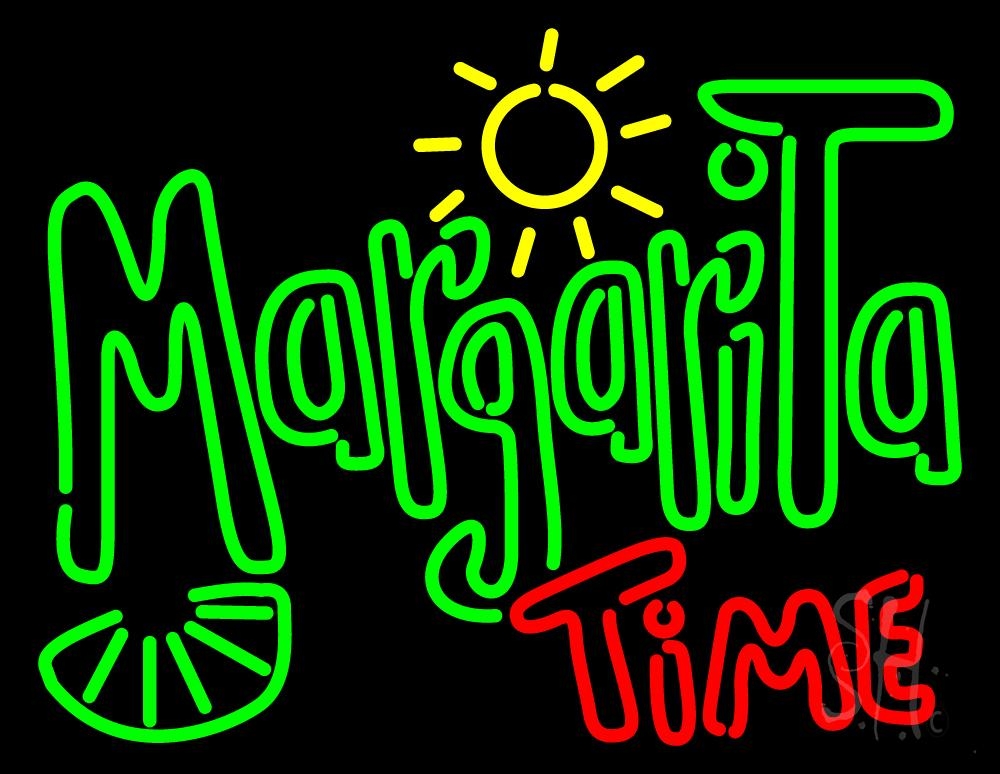 N105-2169-clear Margarita Time Clear Backing Neon Sign - Yellow, Green & Red - 24 in. Tall x 31 in. Wide -  The Sign Store