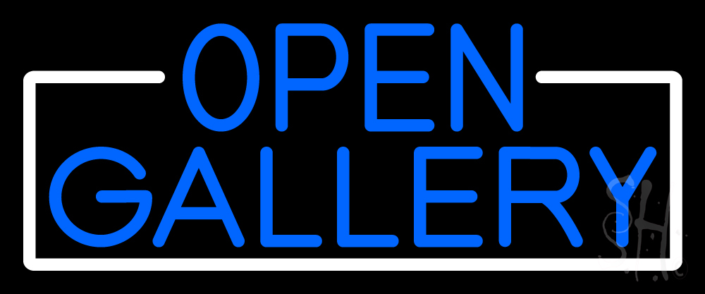 N105-16441-clear Blue Open Gallery with White Border Clear Backing Neon Sign - Blue & White - 10 in. Tall x 24 in. Wide