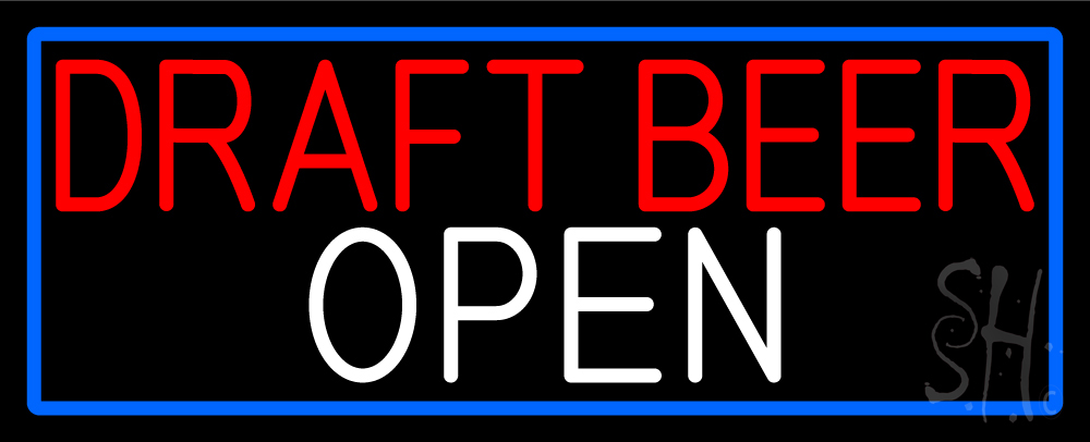 Draft Beer Open with Blue Border Clear Backing Neon Sign - Red, White & Blue - 13 in. Tall x 32 in. Wide