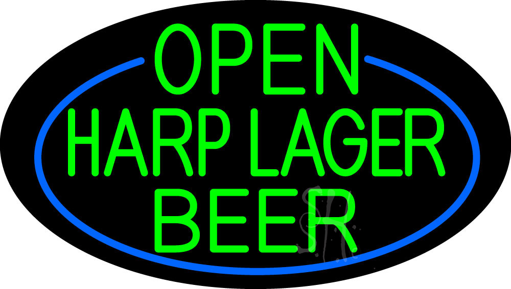 N105-16513-clear Green Open Harp Lager Beer Oval with Blue Border Clear Backing Neon Sign - Green & Blue - 17 in. Tall x 30 in. Wide