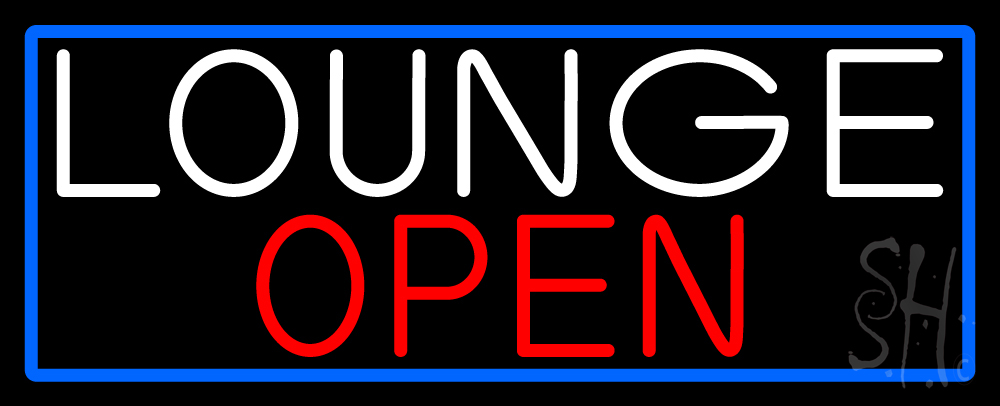 N105-16546-clear Lounge Open with Blue Border Clear Backing Neon Sign - Blue, Red & White - 13 in. Tall x 32 in. Wide