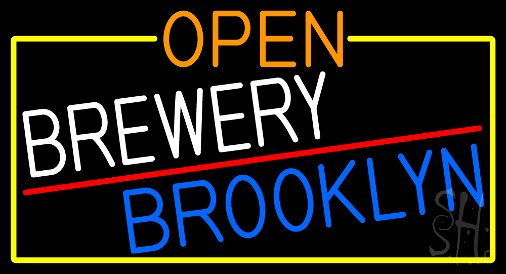 N105-16591-clear Open Brewery Brooklyn with Yellow Border Clear Backing Neon Sign - Multi Color - 20 in. Tall x 37 in. Wide
