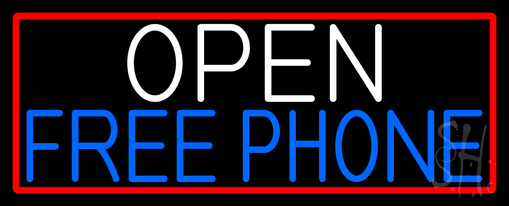 Open Free Phone with Red Border Clear Backing Neon Sign - Red, White & Blue - 13 in. Tall x 32 in. Wide