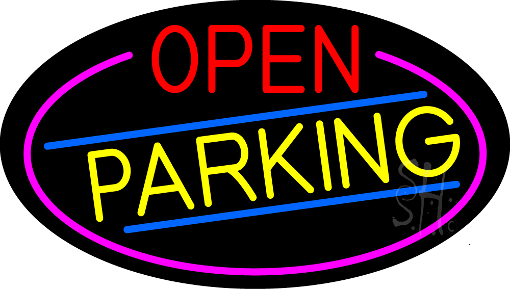 N105-16725-clear Open Parking Oval with Pink Border Clear Backing Neon Sign - Red, Pink, Blue & Yellow - 17 in. Tall x 30 in. Wide