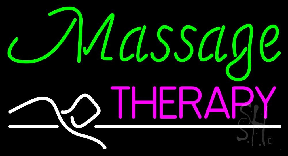 N105-1865-clear Green Massage Therapy Clear Backing Neon Sign - Green, White & Pink - 20 in. Tall x 37 in. Wide