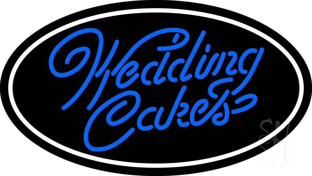 N105-5372-clear Oval Blue Wedding Cakes Cursive Clear Backing Neon Sign - Blue & White - 17 in. Tall x 30 in. Wide